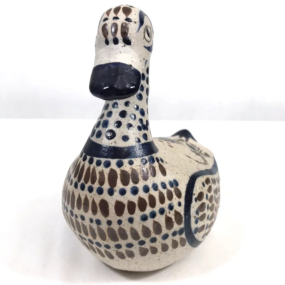 Tonala Santana Pottery Bird Dove Duck Hand-Painted Mexican Folk Art Vtg Signed